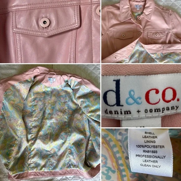 D&Co Genuine Leather Jacket Pink Paisley Lining Womens XL - Picture 6 of 6